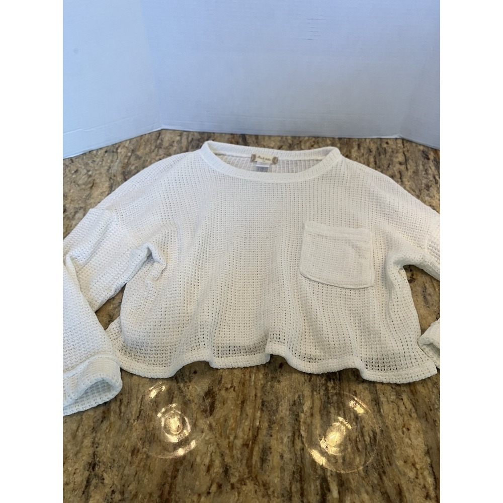 Altar'd State White Waffle Knit Textured Long Sleeve Pocketed Knit Crop Top XS